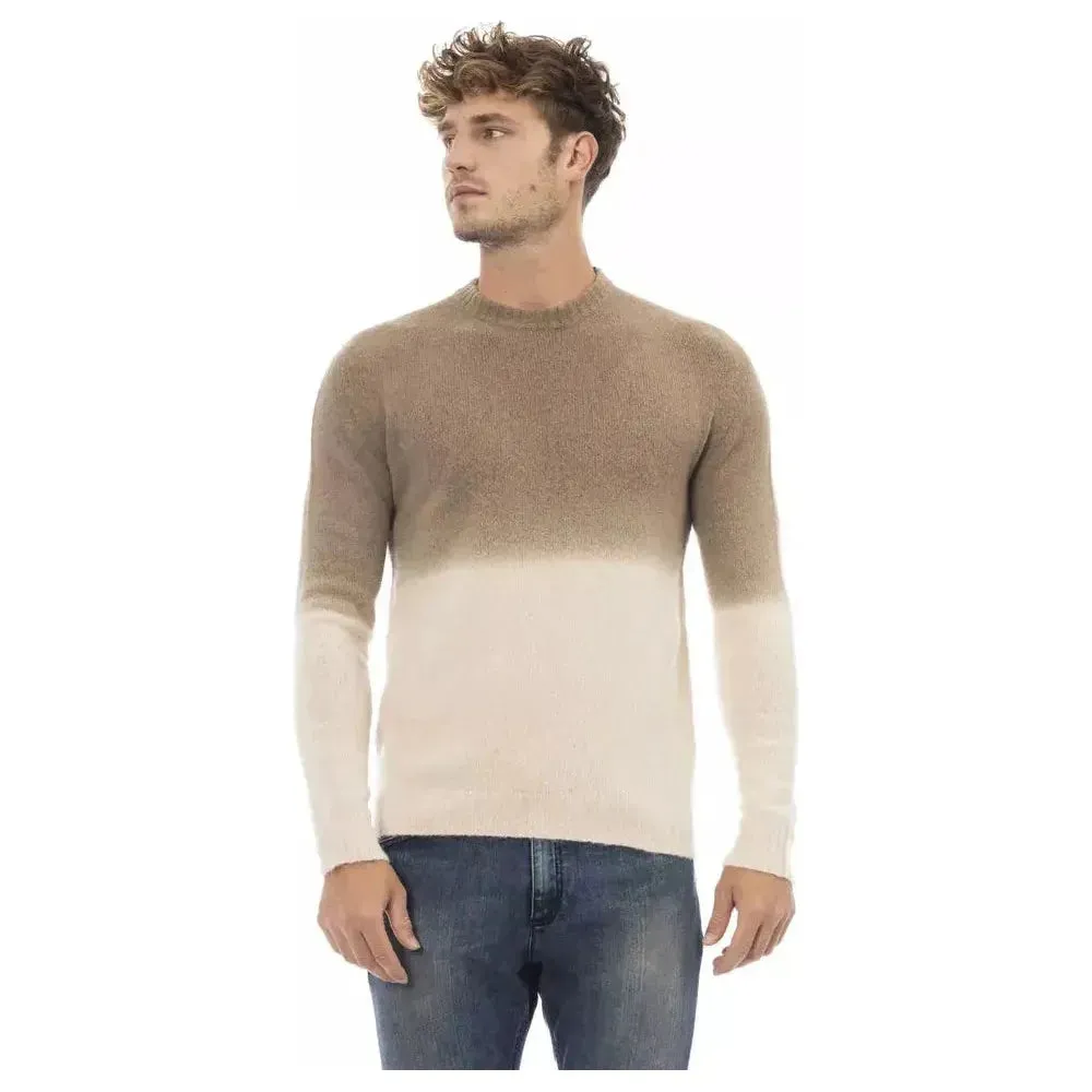 Alpha Studio Beige Alpaca Leather Men Sweater