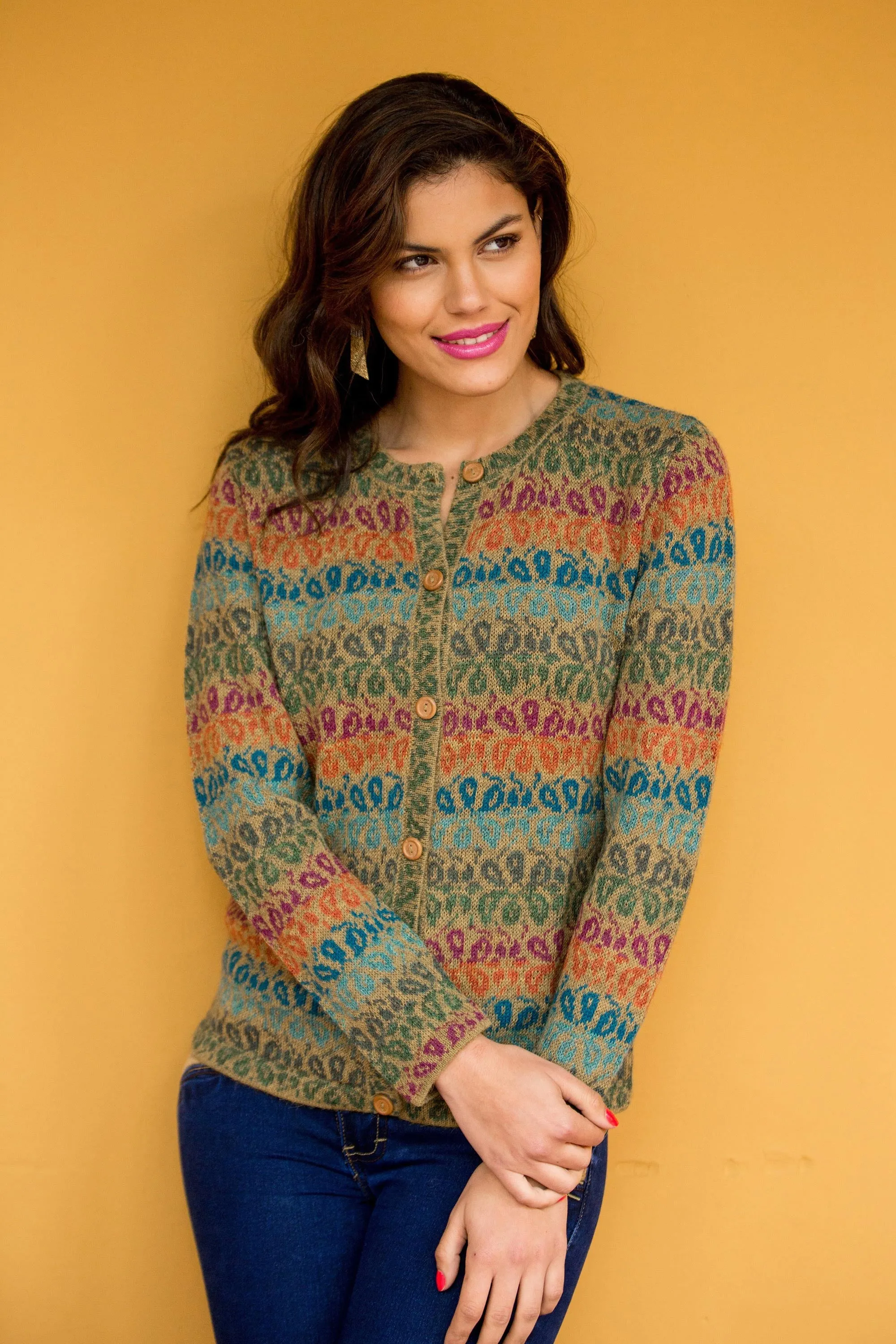 Andean Secret Alpaca Wool Art Knit Cardigan Sweater