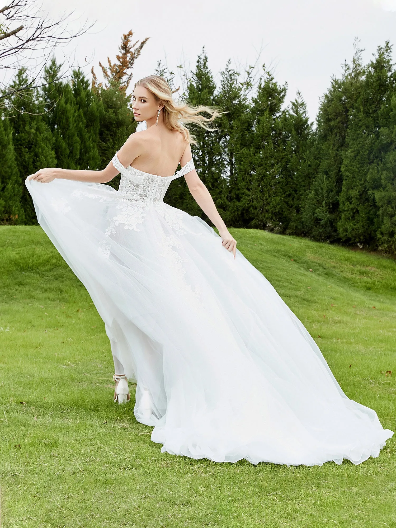 Appliqued Off-the-shoulder A-line Wedding Dress Ivory