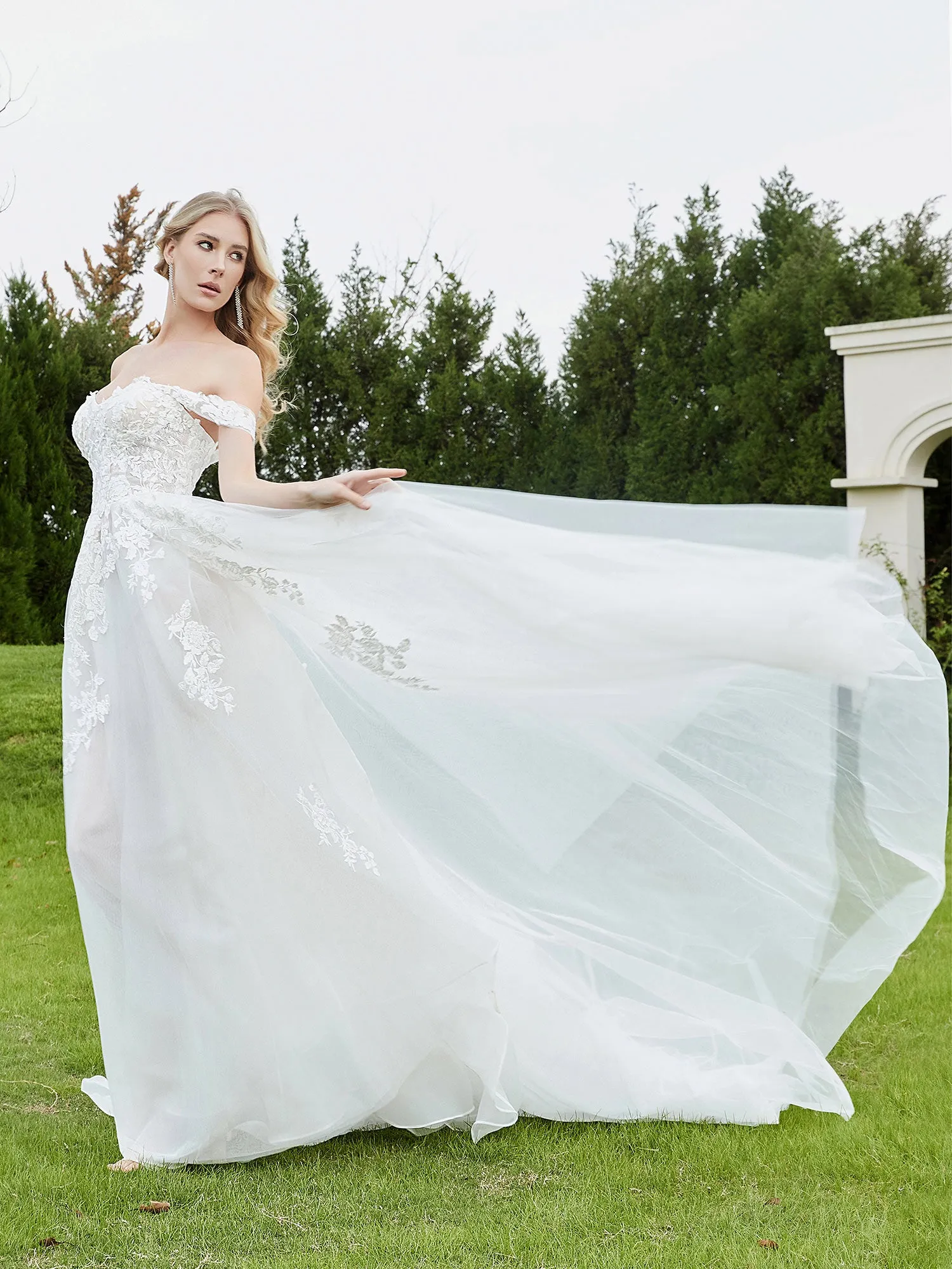 Appliqued Off-the-shoulder A-line Wedding Dress Ivory