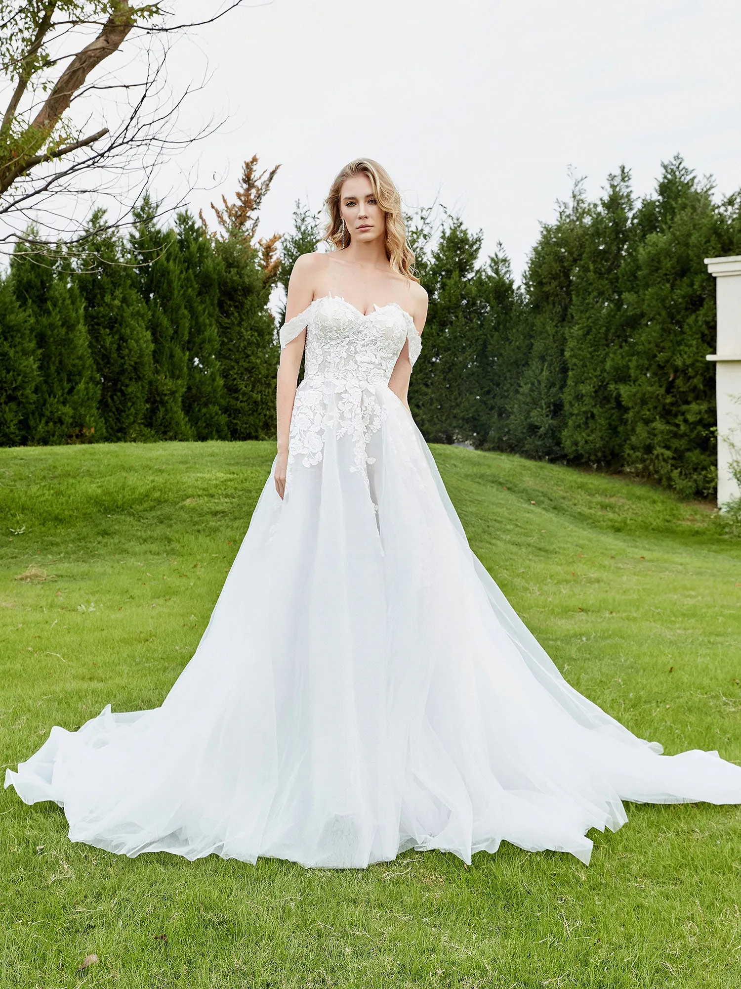 Appliqued Off-the-shoulder A-line Wedding Dress Ivory