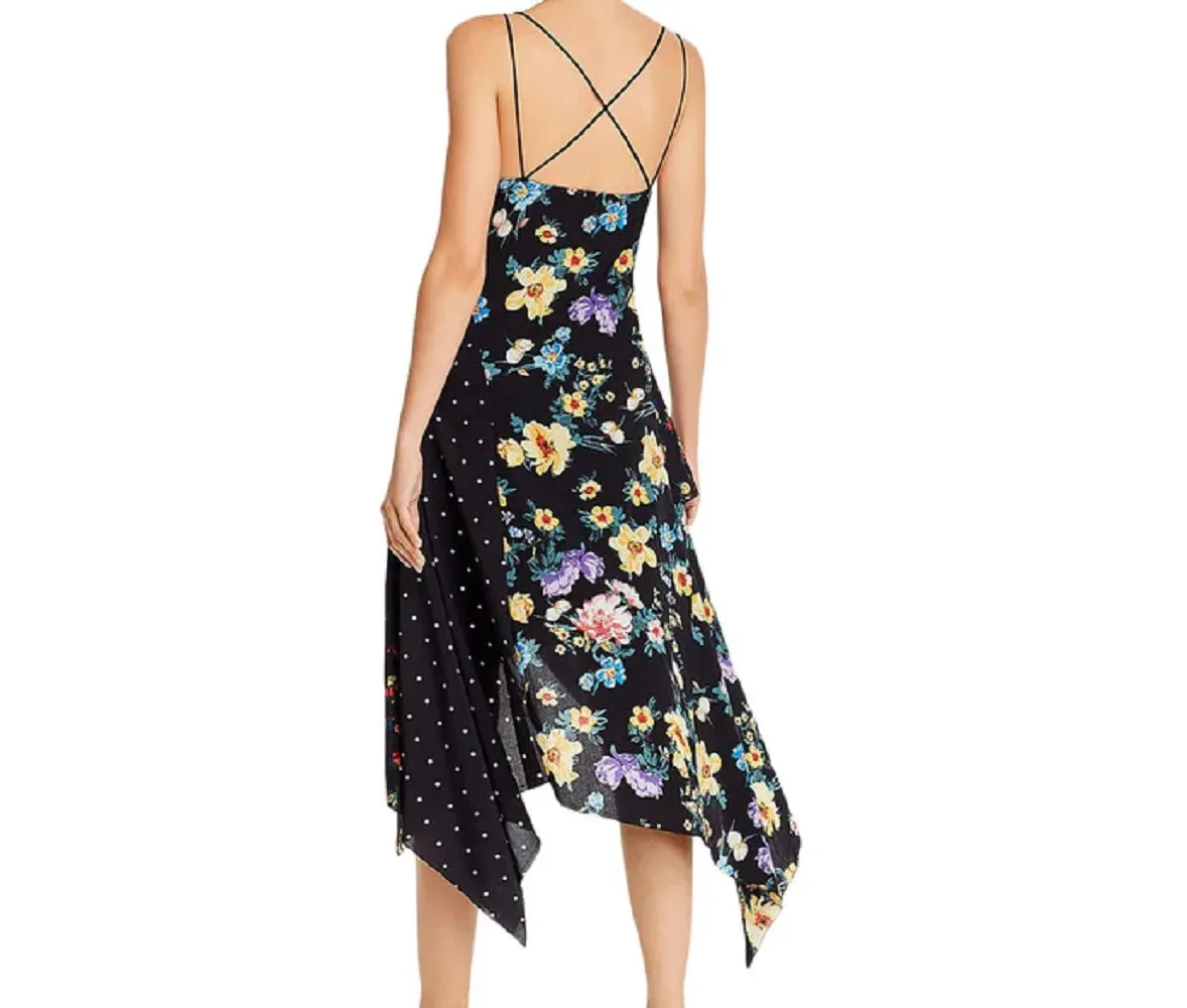 Aqua Women's Floral Print Hi-Low MIDI Dress, Black, S