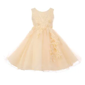 Big Girls Champagne Pearl Beaded Glitter Tulle Junior Bridesmaid Dress 8-12