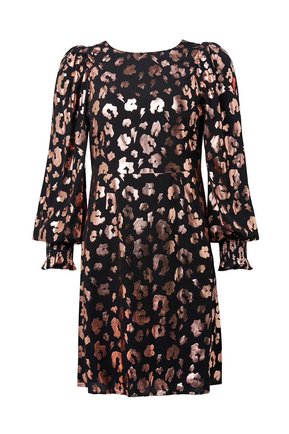 Black with Rose Gold Foil Leopard Short Dress