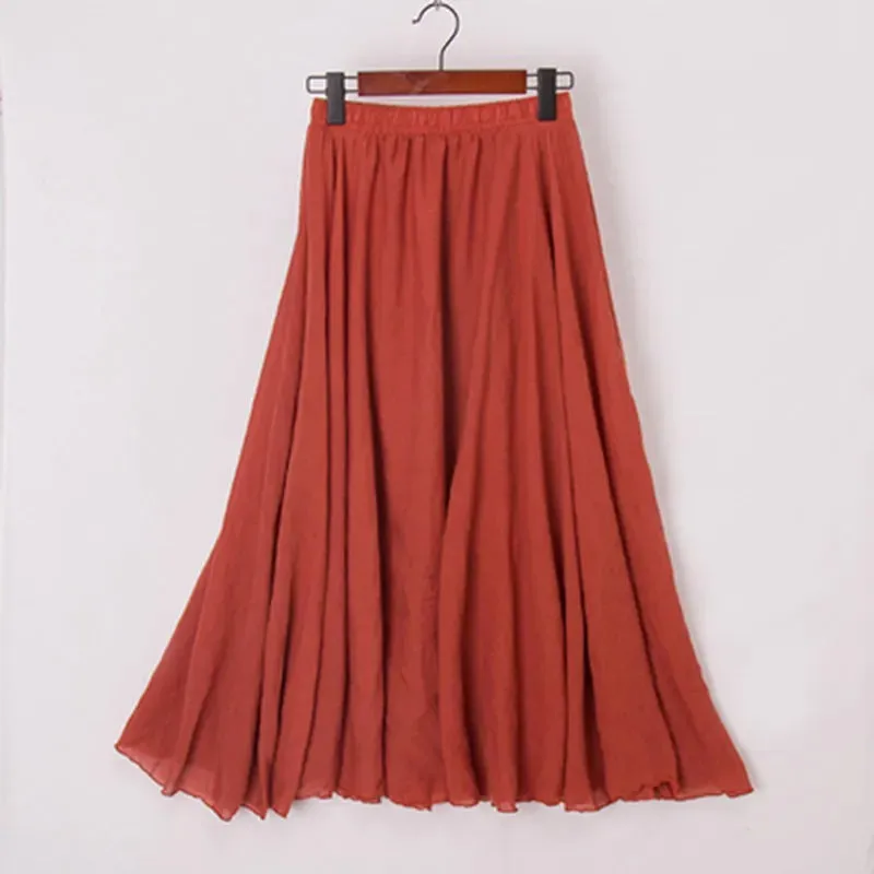 Boho Chic Pleated Long Skirt for Beach Lovers