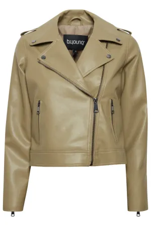 Byoung Byacomy Faux Leather Bikers Jacket Khaki