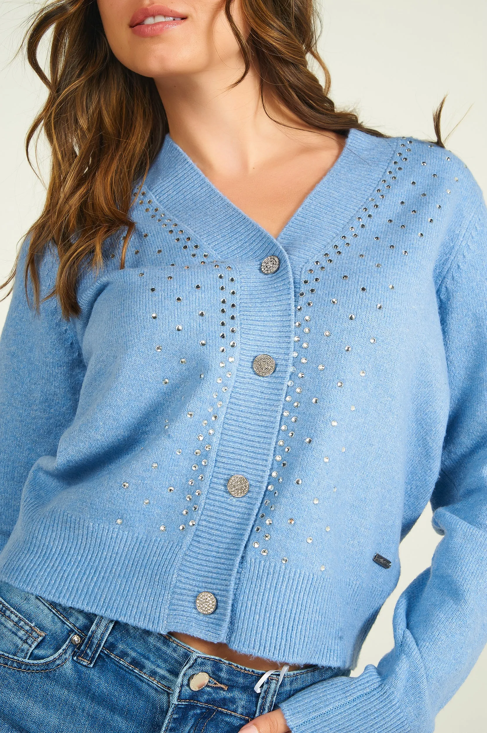 Cardigan en tricot avec pierres - CLOVER - (E-A6)