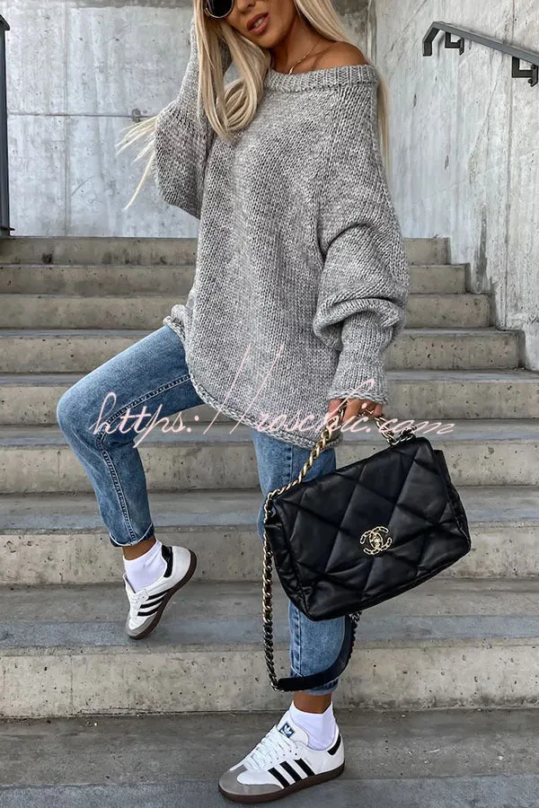 Casual Street Atmosphere Knit Wide Neck Loose Sweater