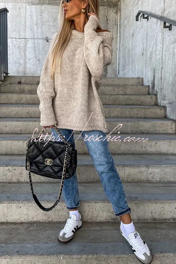 Casual Street Atmosphere Knit Wide Neck Loose Sweater