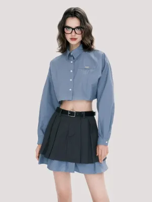 Chic Scholar Cropped Shirt And Pleated Skirt Set