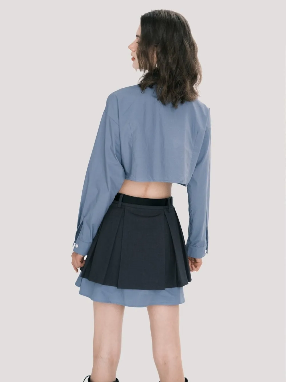 Chic Scholar Cropped Shirt And Pleated Skirt Set