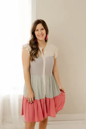 Colorblock Ruffle Trim Dress