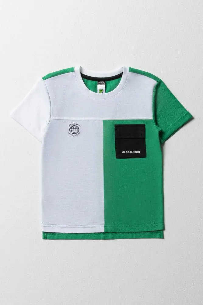 Colourblock Short Sleeve T-Shirt White & Green