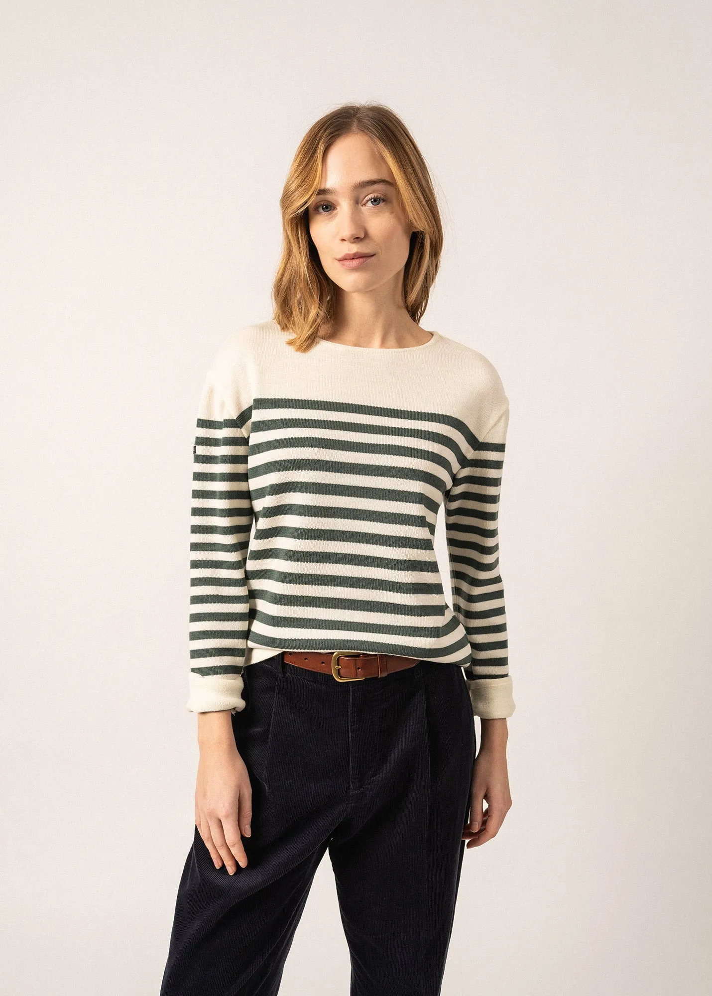 Ecrins Striped Jumper - in soft wool (ECUME/VEGETAL)