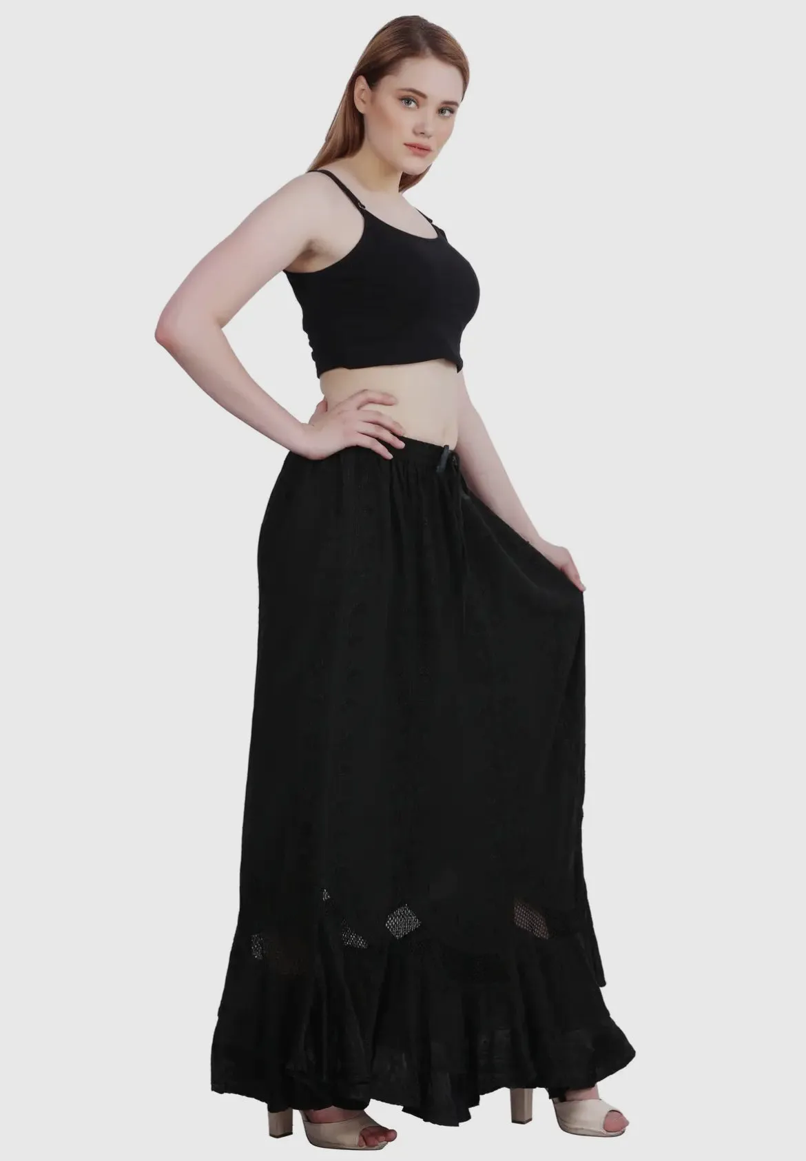 Embroidered Maxi Skirt in Black