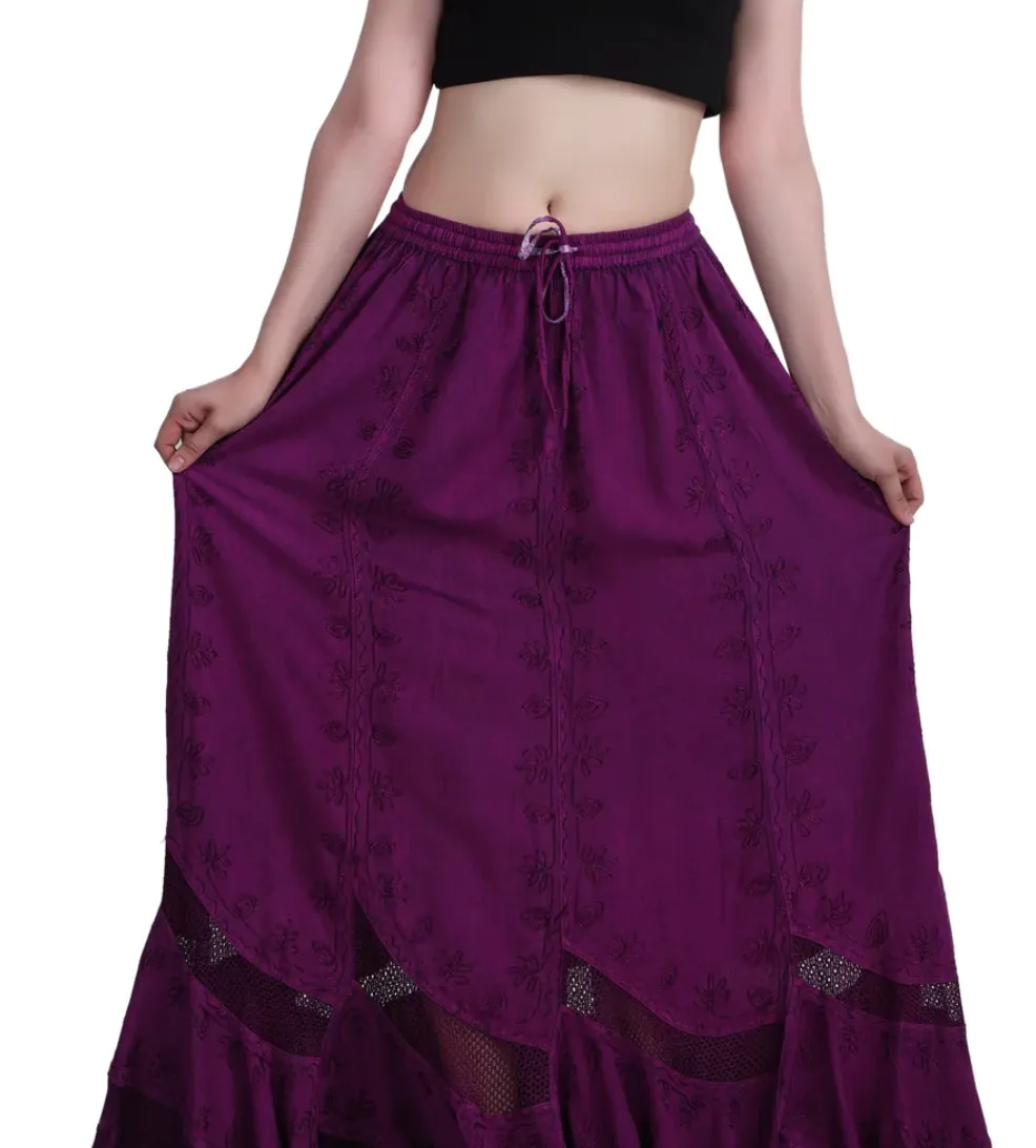 Embroidered Maxi Skirt in Magenta