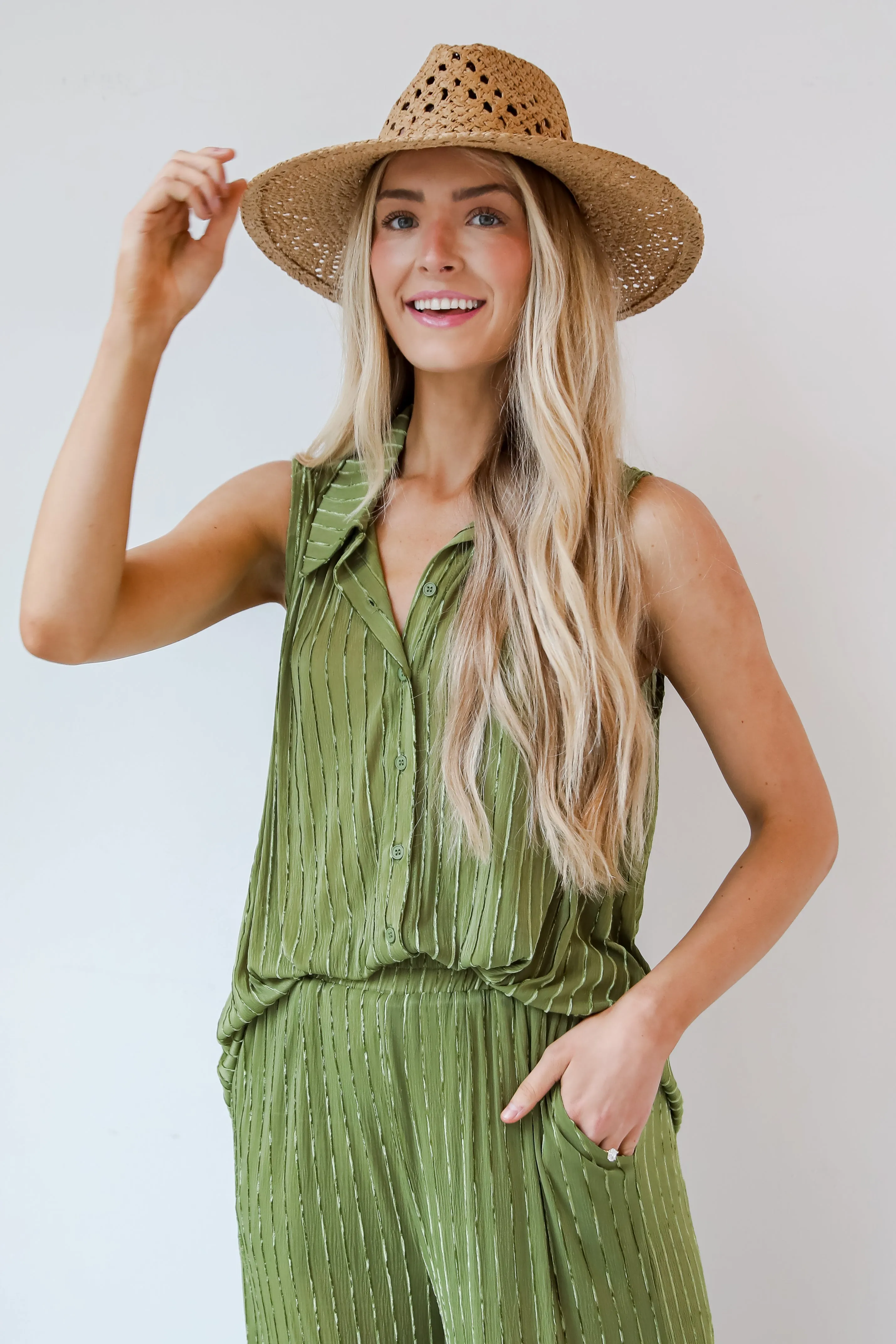 FINAL SALE - Endlessly Breezy Green Velvet Stripe Sleeveless Blouse