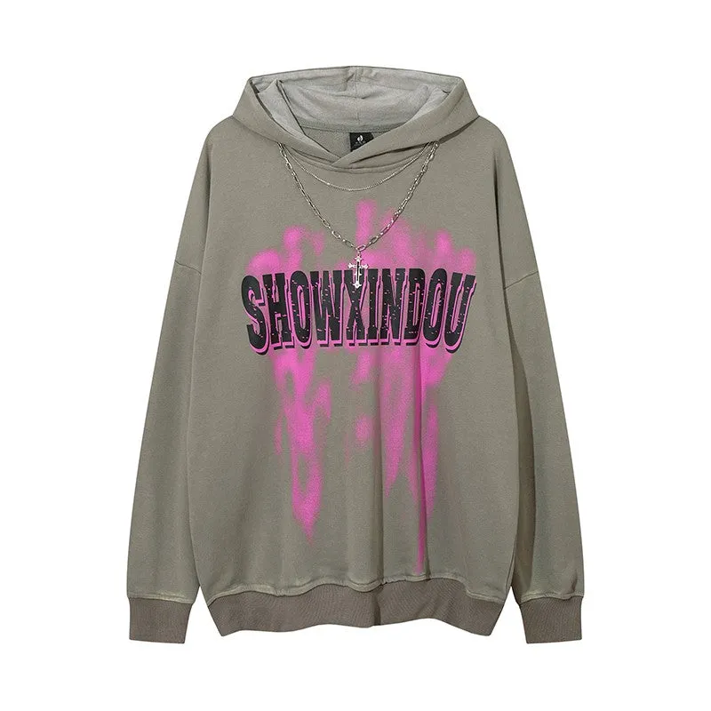 Graffiti Necklace Hoodies washed top