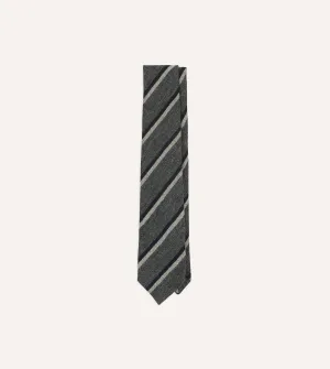 Grey, Navy and White Double Stripe Tipped Wool Tie