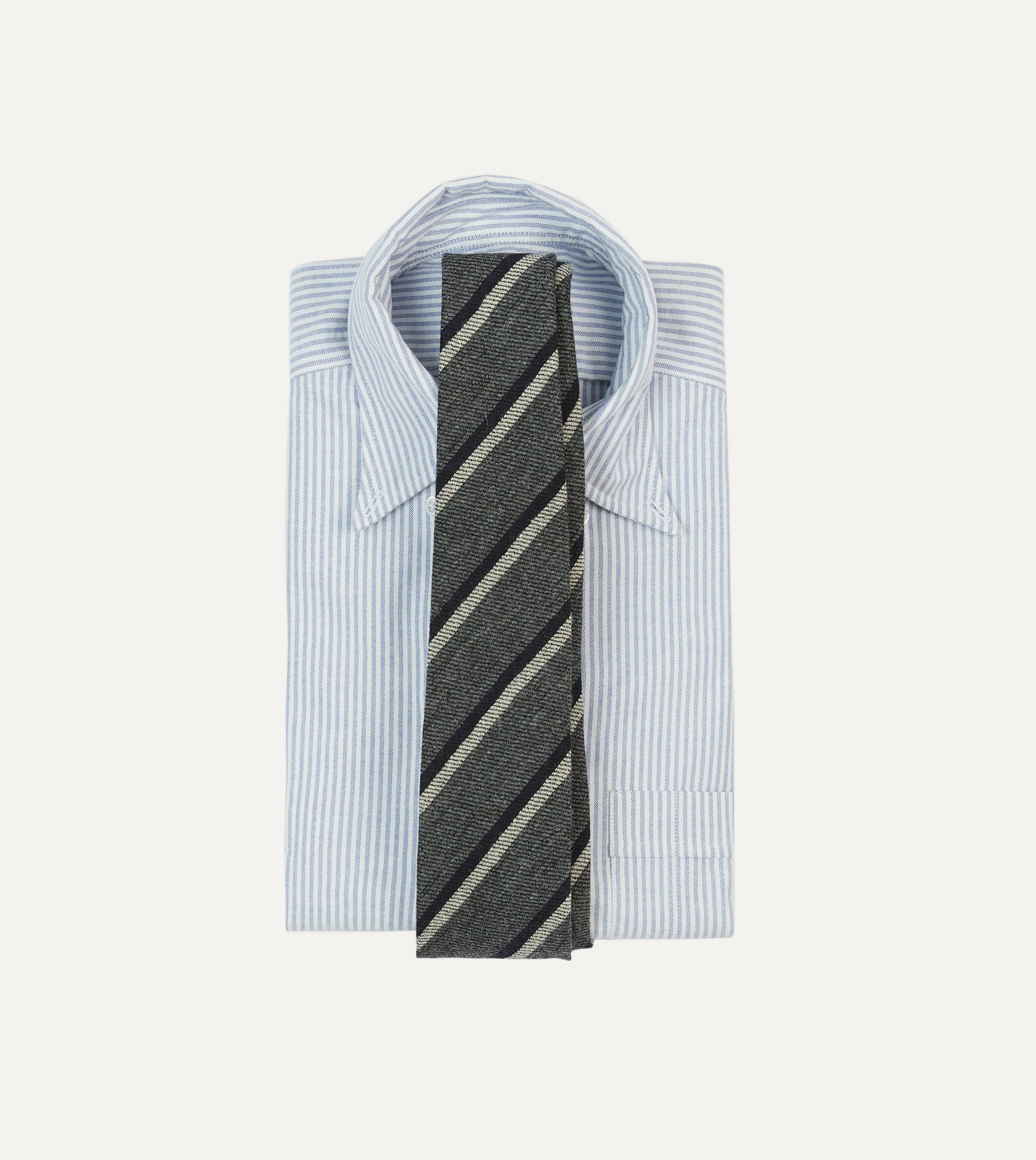 Grey, Navy and White Double Stripe Tipped Wool Tie