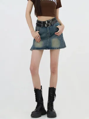 Grunge Double Belt Loop Denim Mini Skirt