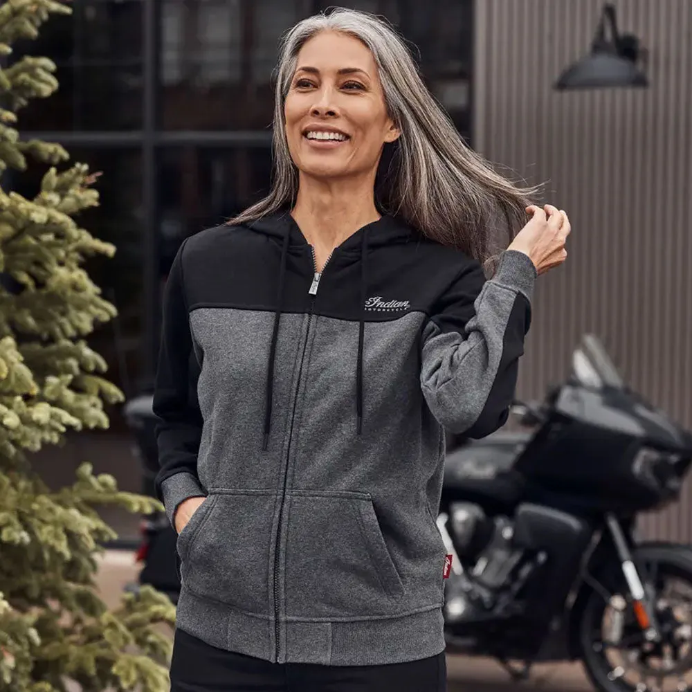 Indian Motorcycle Womens Colorblock Script Hoodie Gray