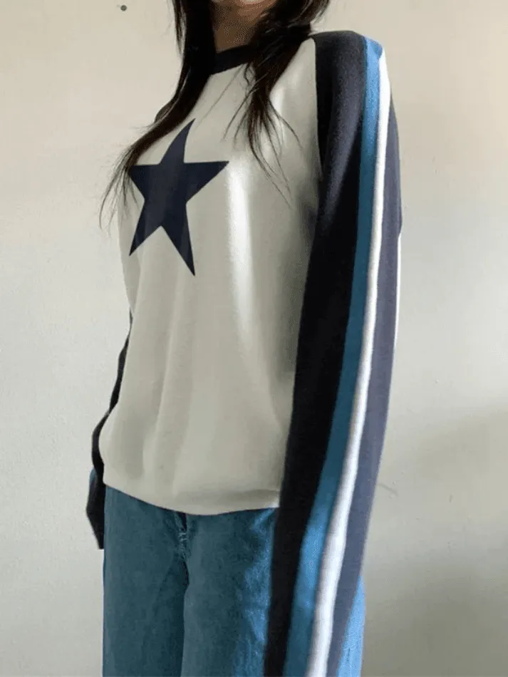 Joskaa Raglan Sleeve Star Print Pullover Sweater