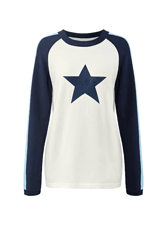 Joskaa Raglan Sleeve Star Print Pullover Sweater