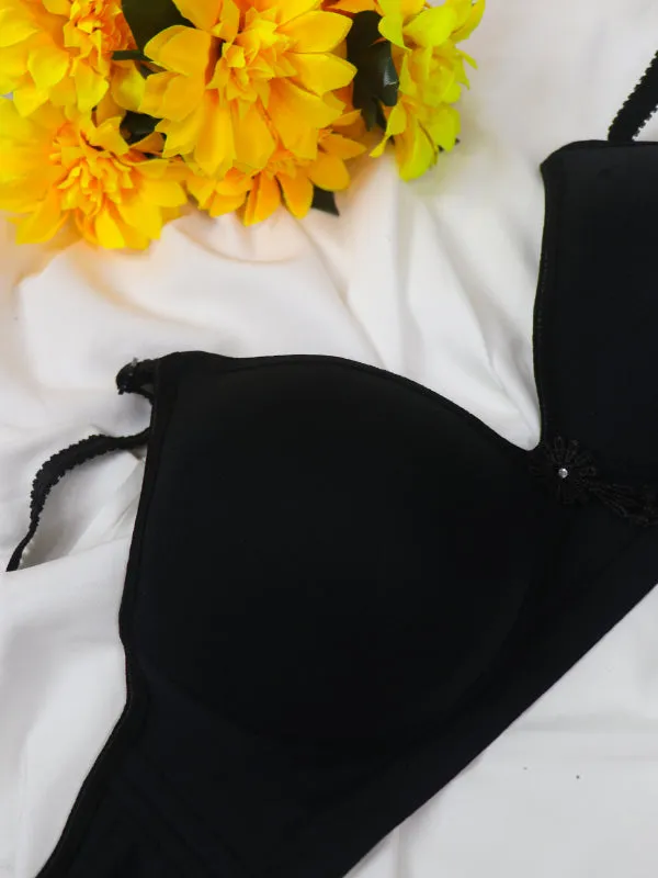 LB08 Plain Black Foam Bra For Women