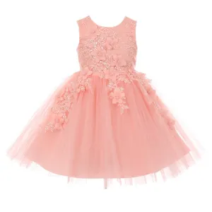 Little Girls Blush 3D Floral Appliques Soft Tulle Easter Flower Girl Dress 2-6