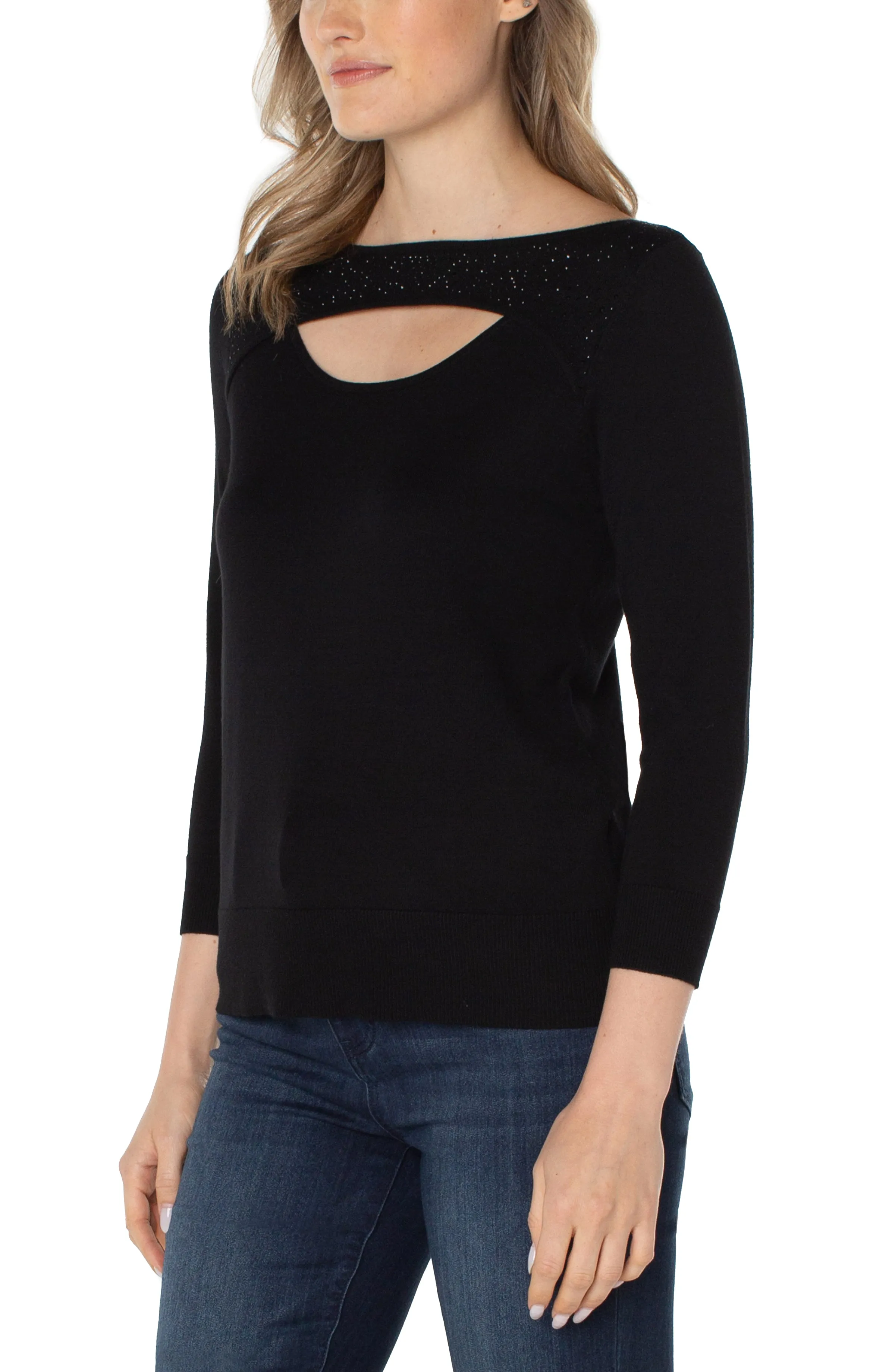 Liverpool 3/4 Sleeve Sweater w/Rhinestones (black)