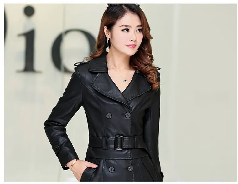 Medium and long leather coat Women windbreaker