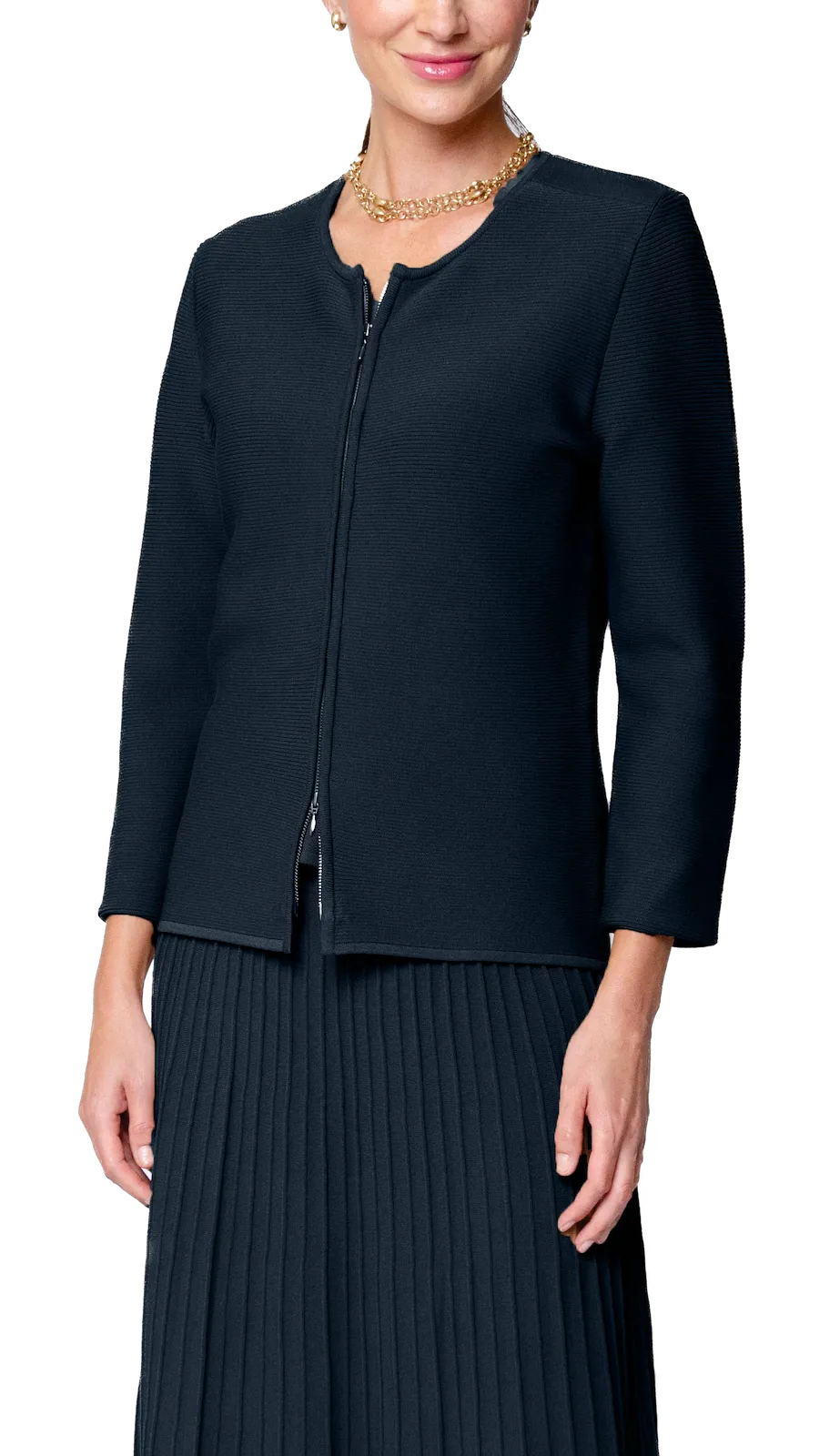 Meg Ripple-Knit Jacket - Navy