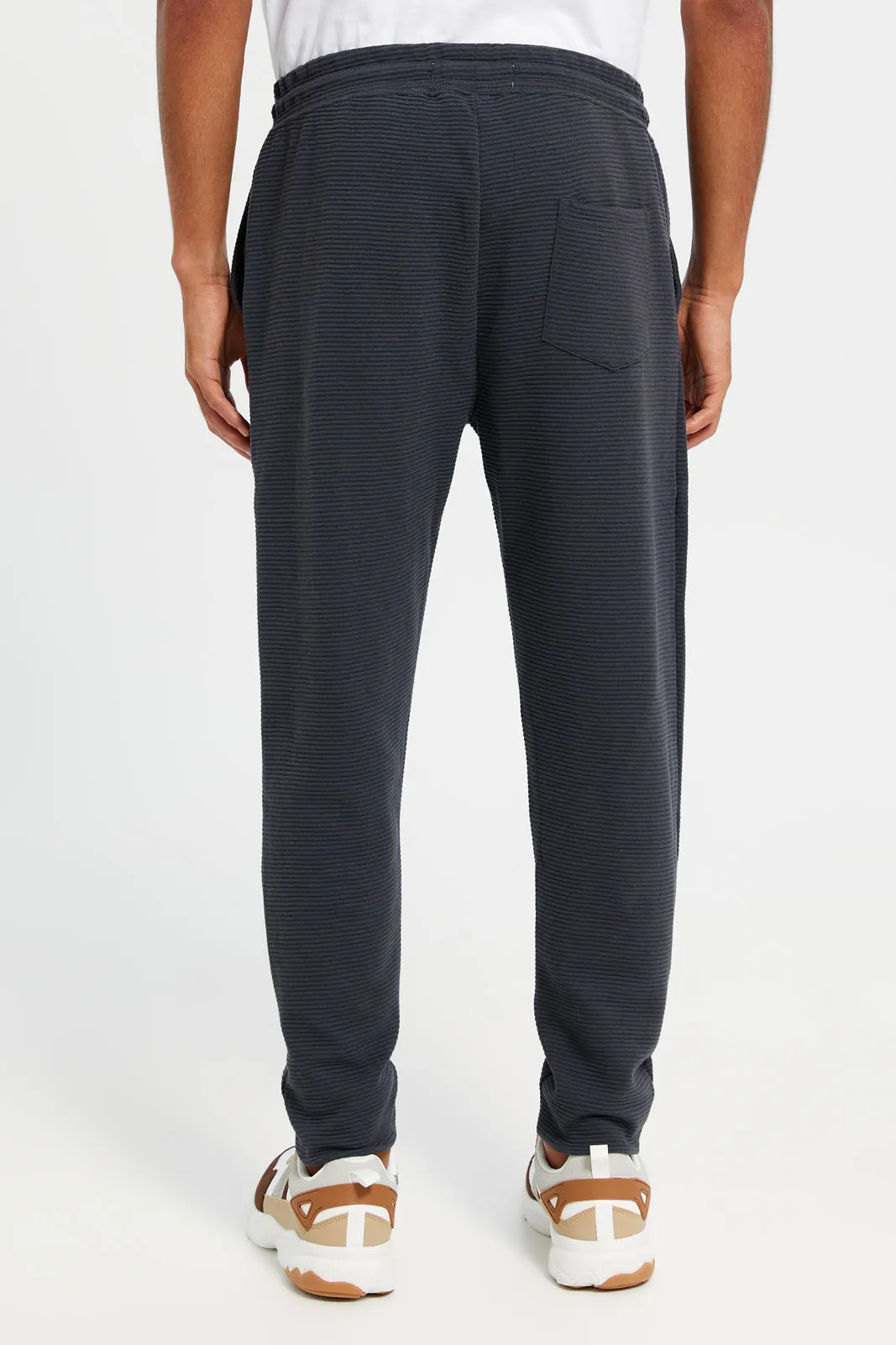 Men Charcoal Ribbed Jogger Pants