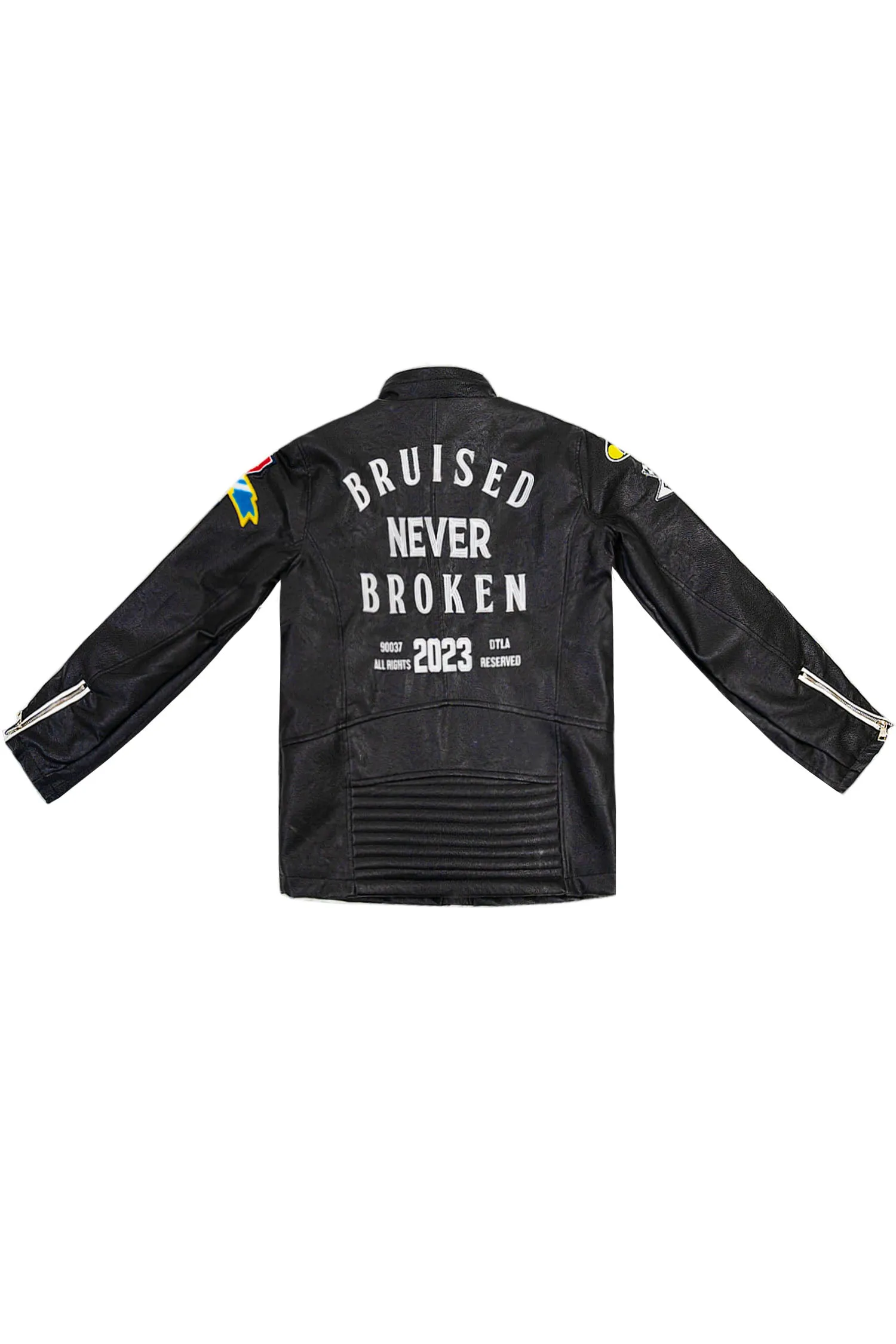 Men's Faux Leather Embroidered Racing Motorcycle Jacket