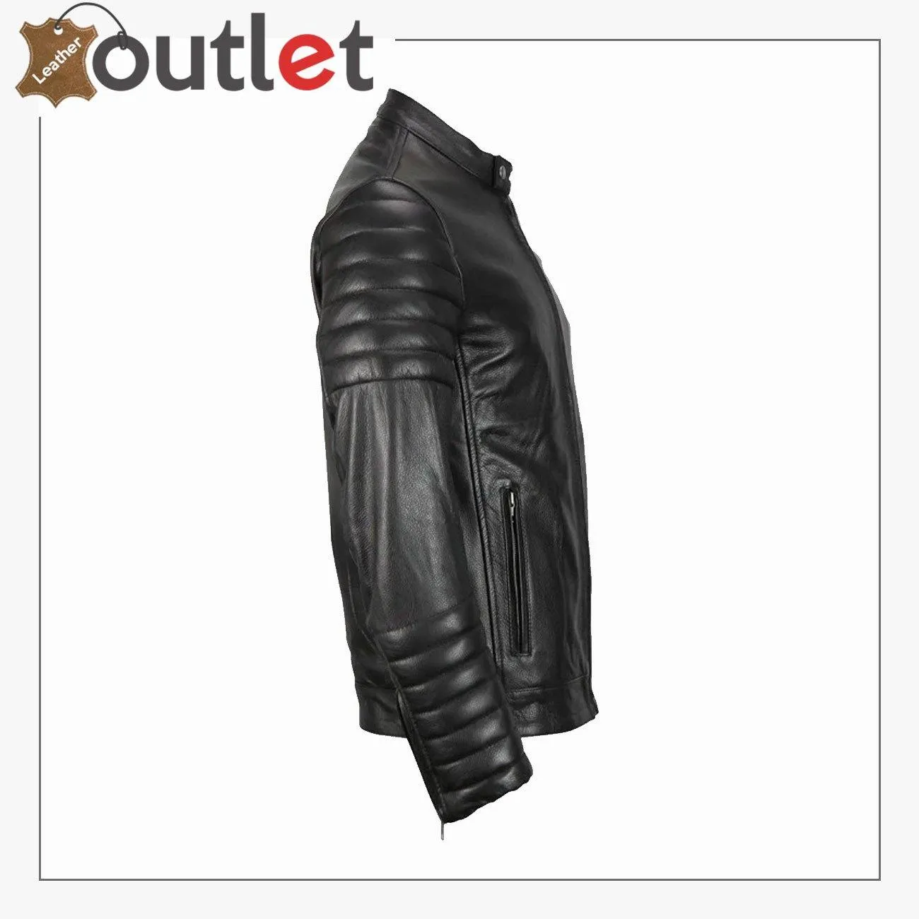 Mens Moto Snap Collar Biker Fashion Leather jacket