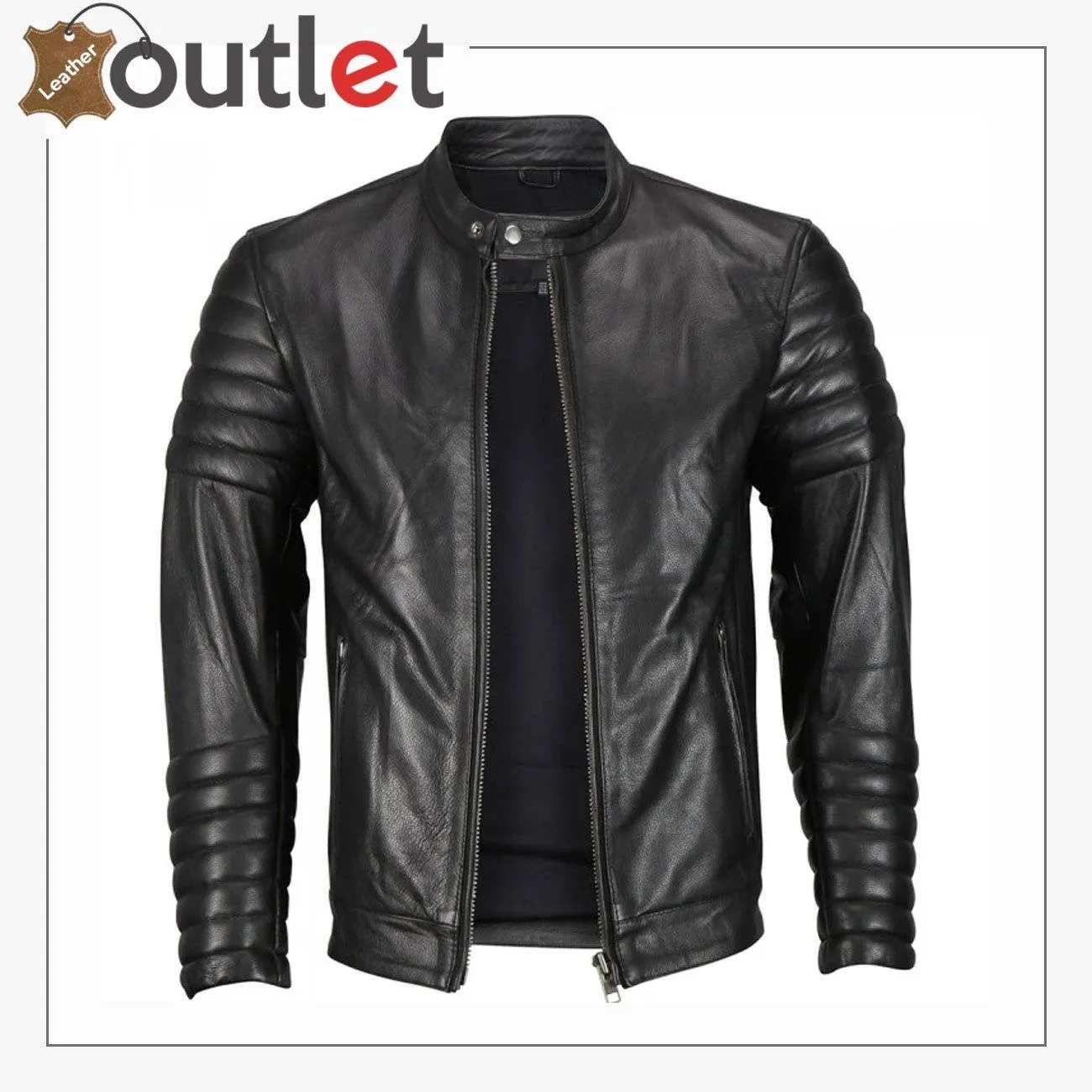 Mens Moto Snap Collar Biker Fashion Leather jacket