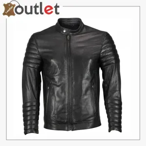 Mens Moto Snap Collar Biker Fashion Leather jacket