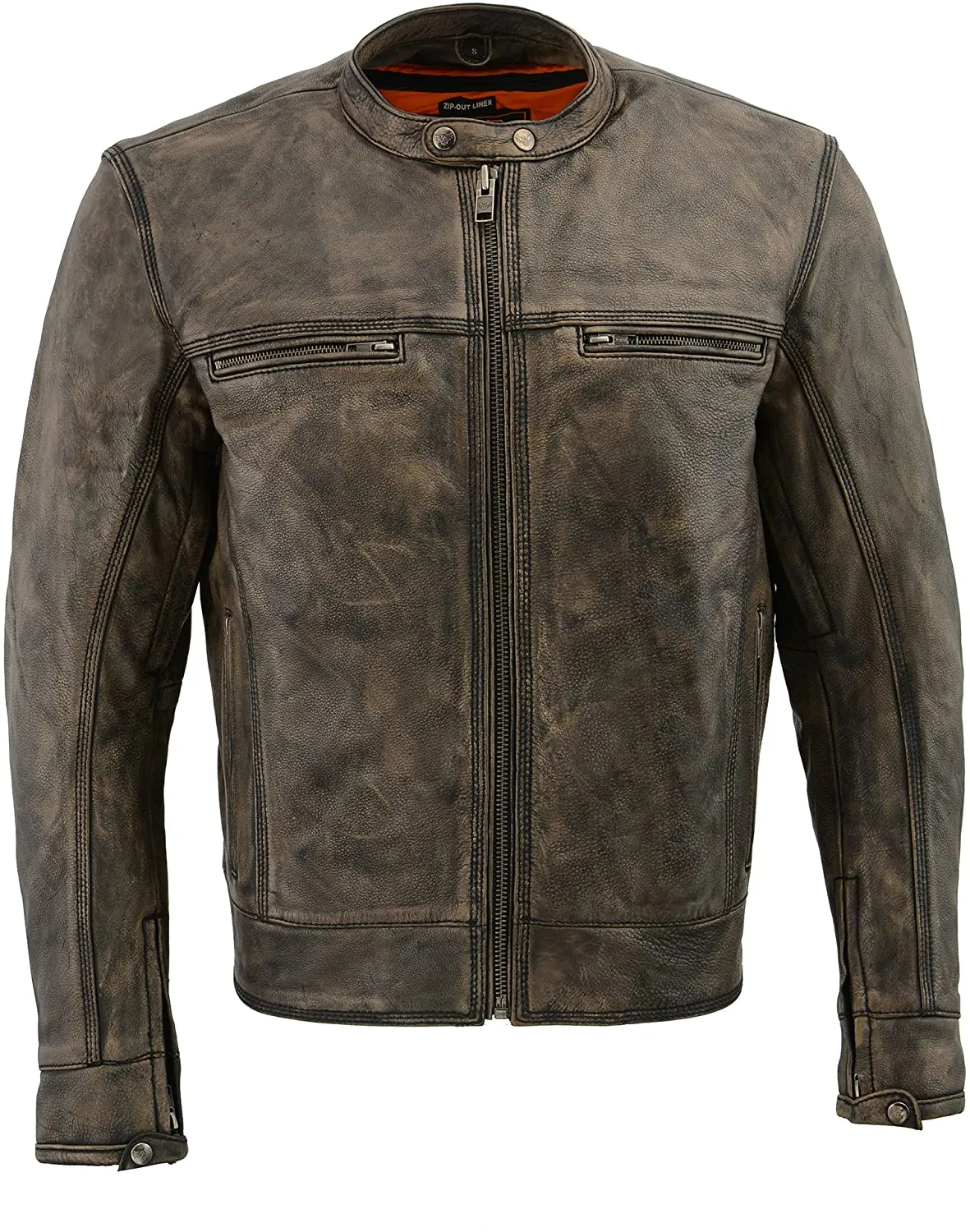 Milwaukee Leather MLM1550 Men's Vented Black-Beige Distressed Leather Scooter Style Motorcycle Jacket w/ Liner