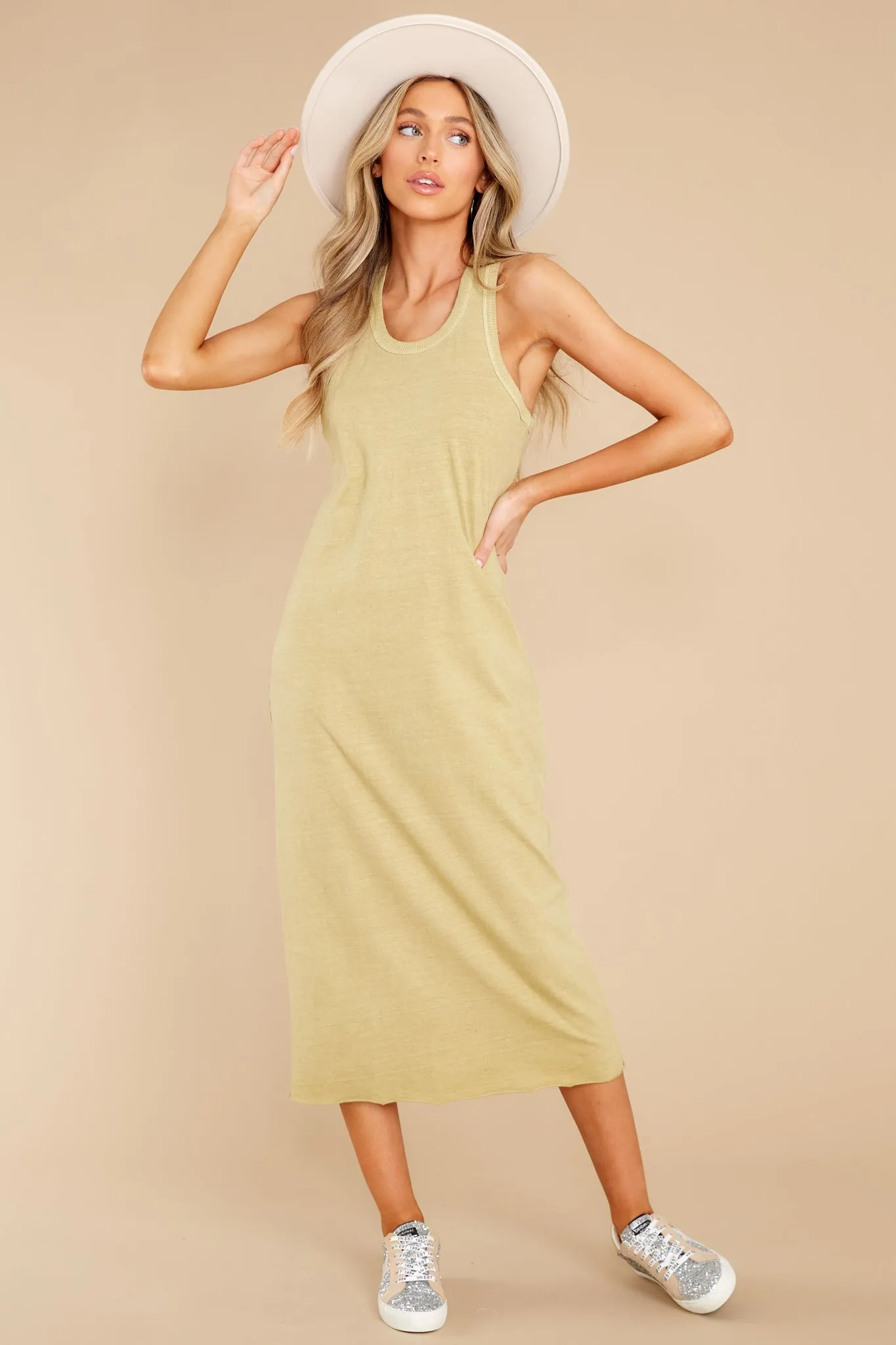 Natural Comfort Light Sage Green Midi Dress