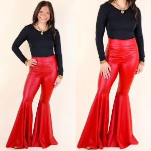 Nearly Famous Faux Leather Bell Bottom Pants in Red