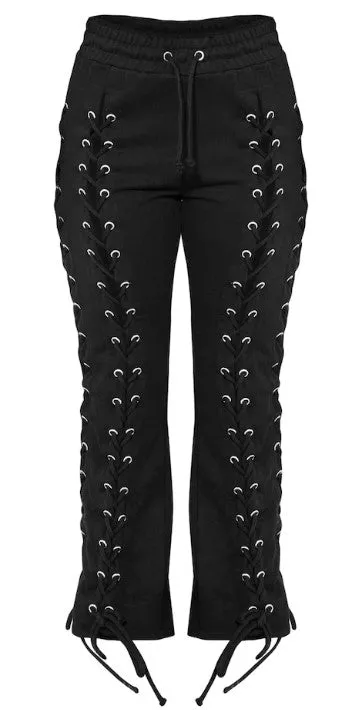 Petite Black Eyelet Detail Lace Up Joggers