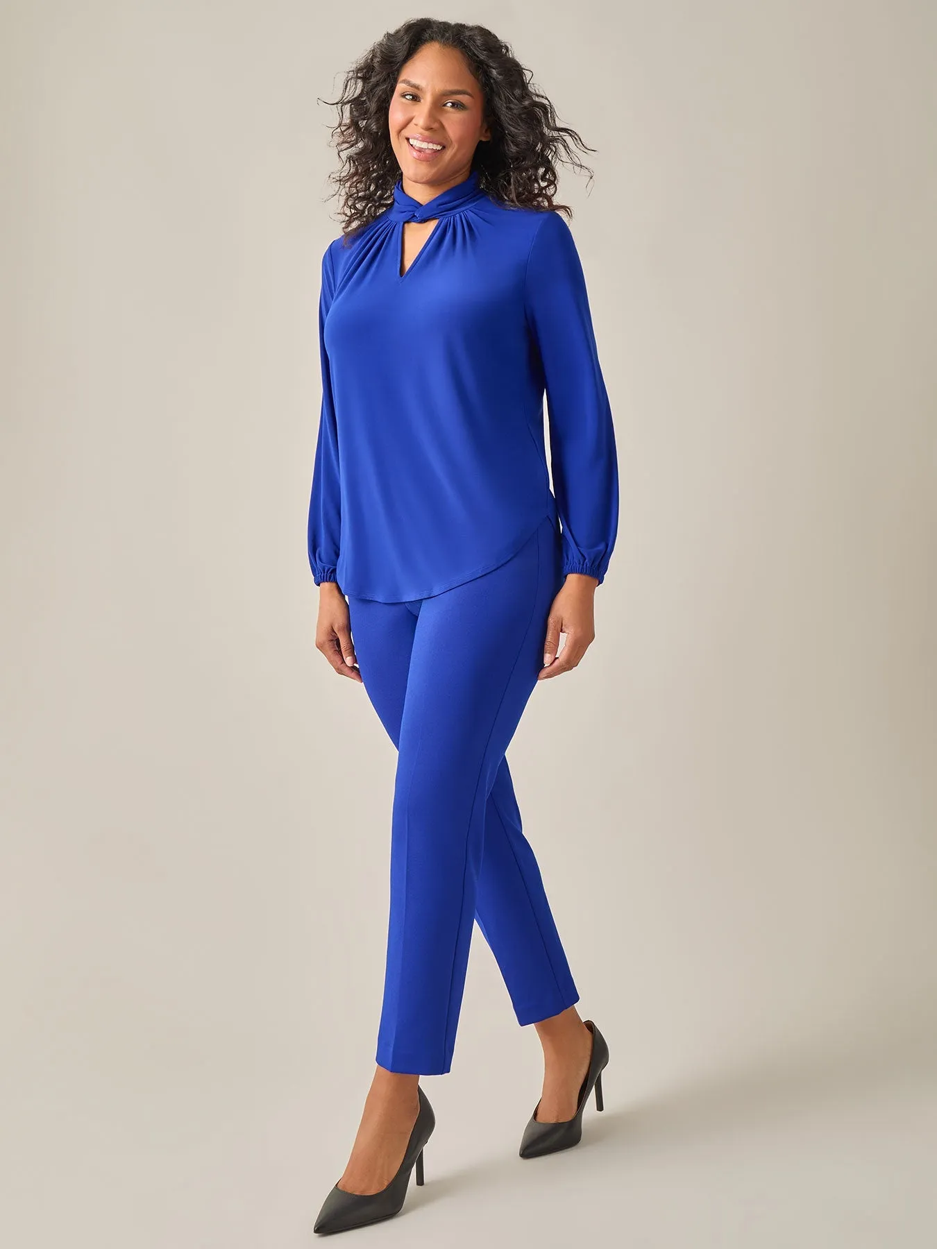 Plus Size Twist Neck Knit Blouse, Royal Signature