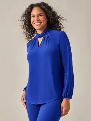 Plus Size Twist Neck Knit Blouse, Royal Signature