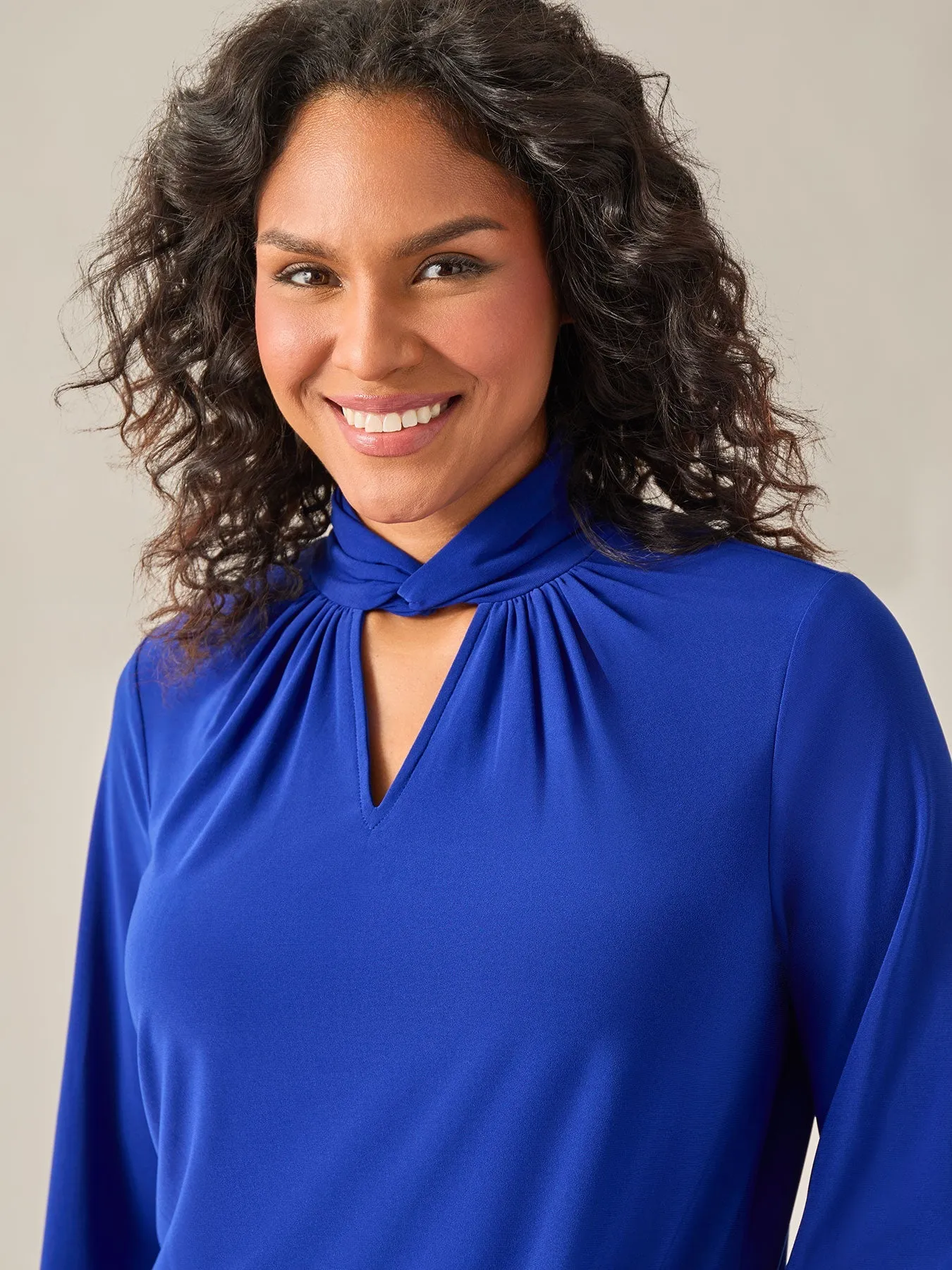 Plus Size Twist Neck Knit Blouse, Royal Signature