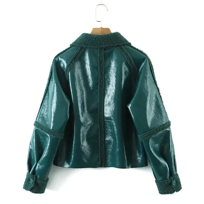 Pre Order:  Faux Fur Vegan Leather Patchwork Jacket