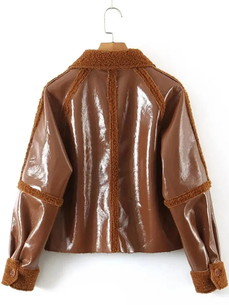 Pre Order:  Faux Fur Vegan Leather Patchwork Jacket