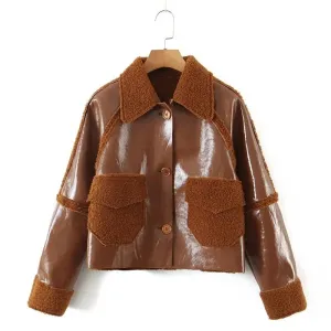 Pre Order:  Faux Fur Vegan Leather Patchwork Jacket