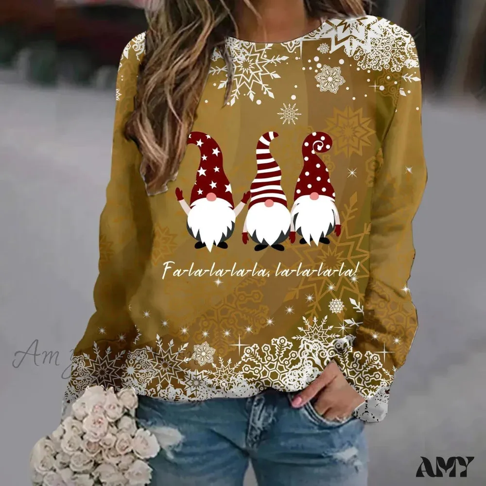 Print Crew Neck Soft Long Sleeve Casual Loose Y2K Winter Christmas Hoodie