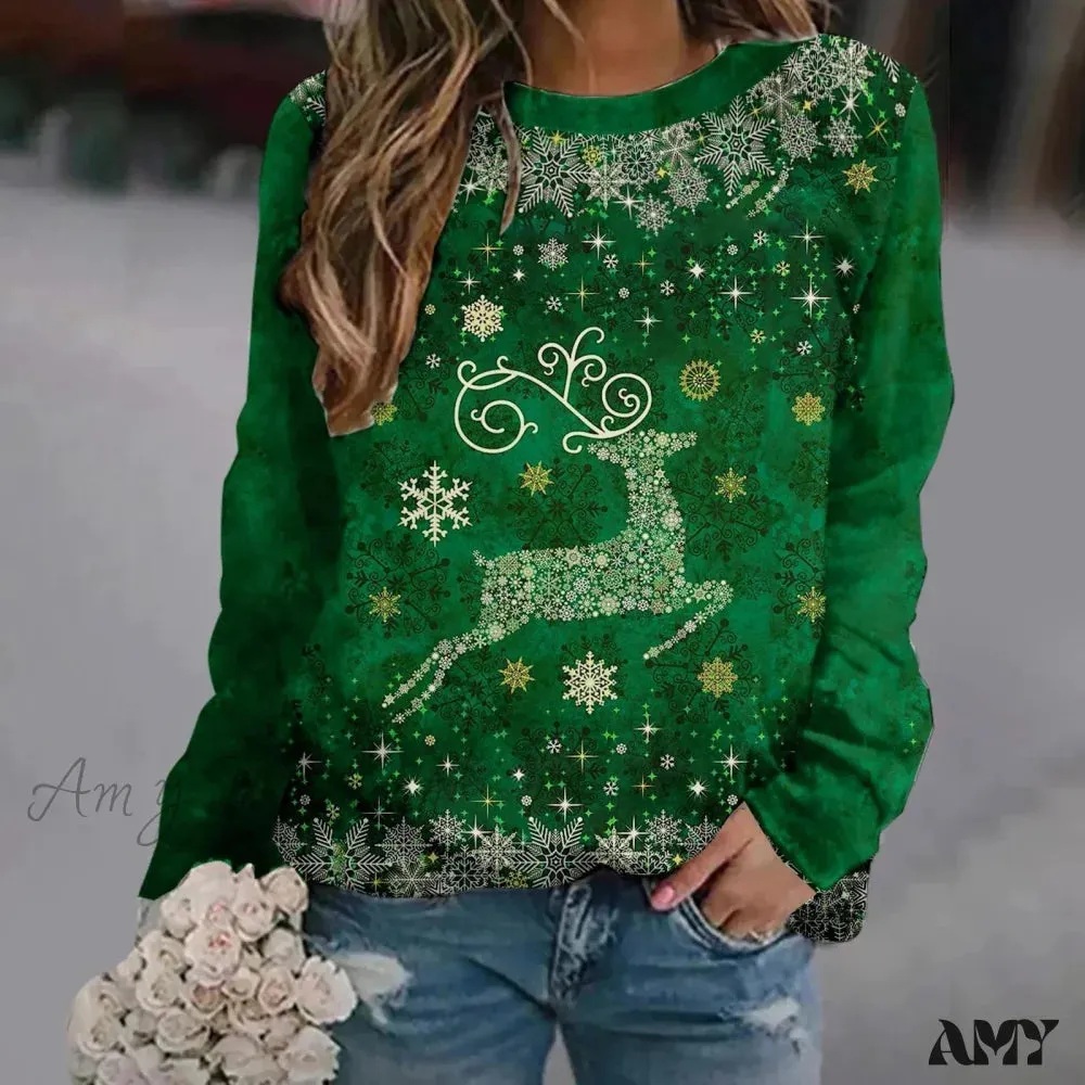 Print Crew Neck Soft Long Sleeve Casual Loose Y2K Winter Christmas Hoodie